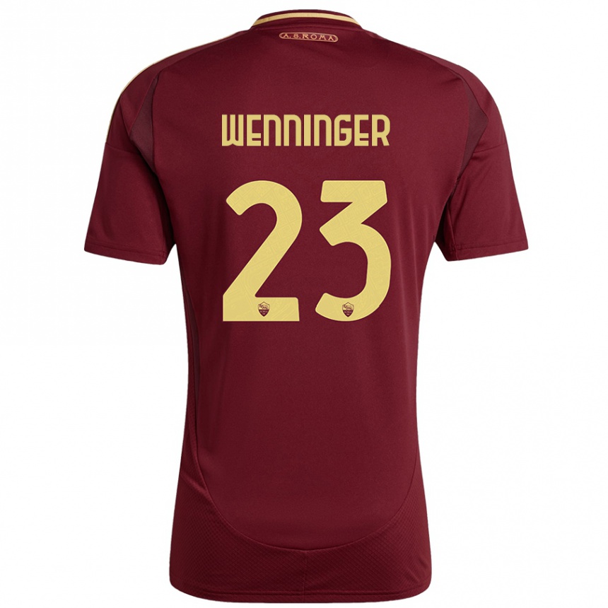 Niño Fútbol Camiseta Carina Wenninger #23 Rojo Marrón Dorado 1ª Equipación 2024/25