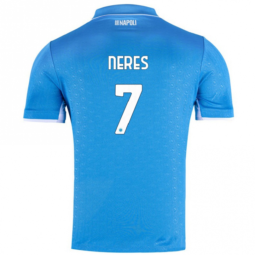 Niño Fútbol Camiseta David Neres #7 Azul Cielo 1ª Equipación 2024/25