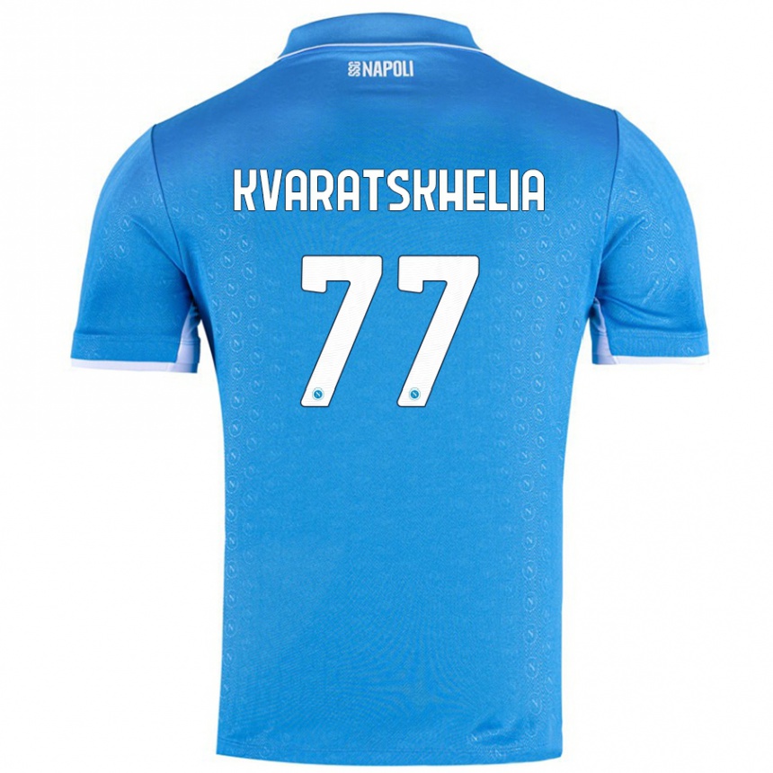 Niño Fútbol Camiseta Khvicha Kvaratskhelia #77 Azul Cielo 1ª Equipación 2024/25