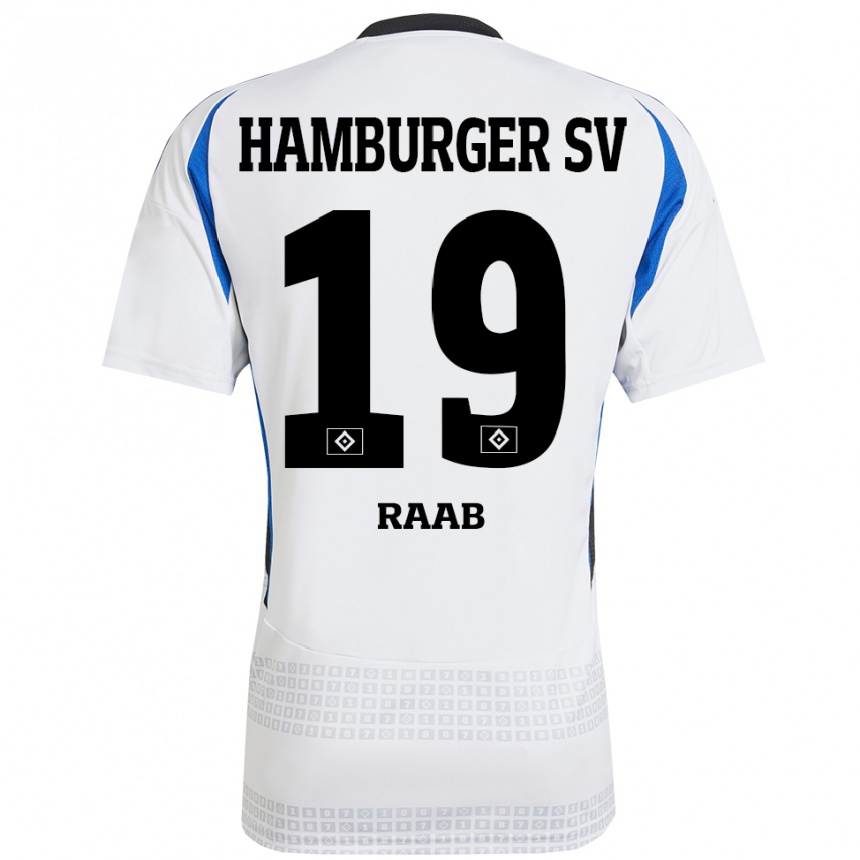 Niño Fútbol Camiseta Matheo Raab #19 Blanco Azul 1ª Equipación 2024/25