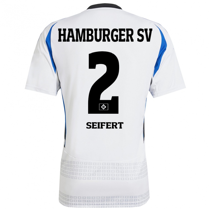 Niño Fútbol Camiseta Luis Seifert #2 Blanco Azul 1ª Equipación 2024/25