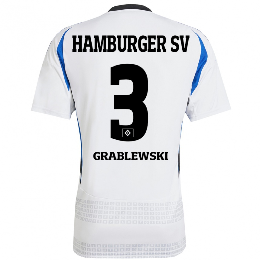 Niño Fútbol Camiseta Max Grablewski #3 Blanco Azul 1ª Equipación 2024/25