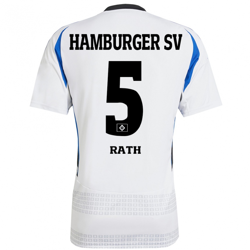 Niño Fútbol Camiseta Davis Rath #5 Blanco Azul 1ª Equipación 2024/25