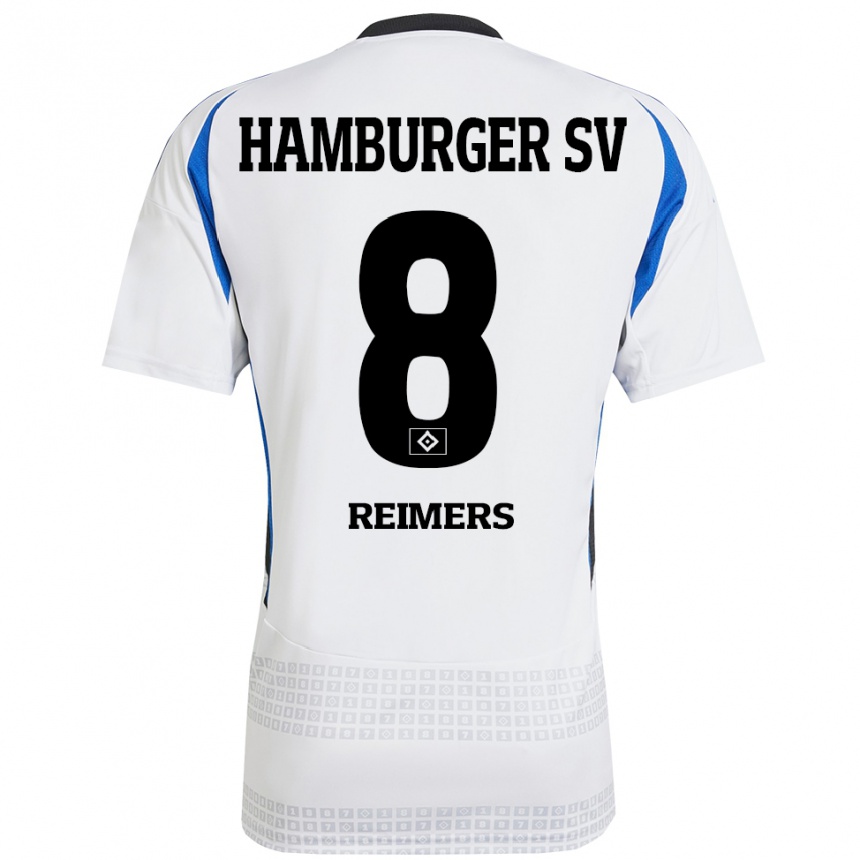 Niño Fútbol Camiseta Moritz Reimers #8 Blanco Azul 1ª Equipación 2024/25