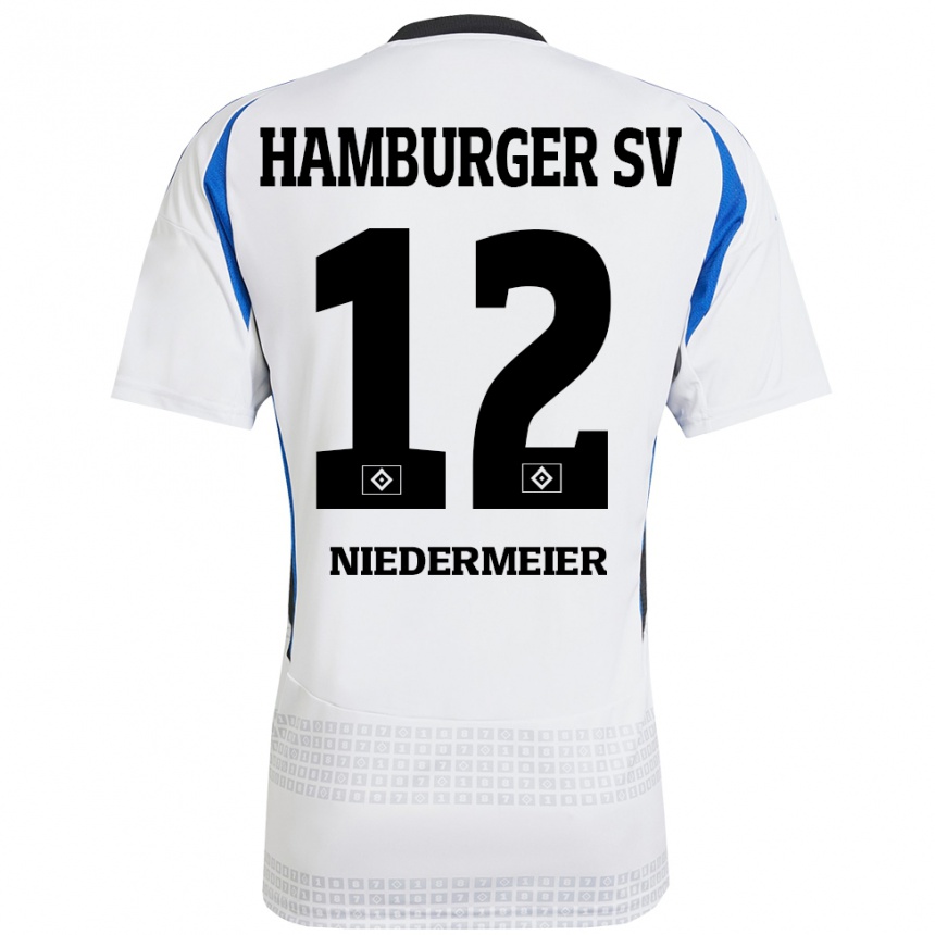 Niño Fútbol Camiseta Philipp Niedermeier #12 Blanco Azul 1ª Equipación 2024/25