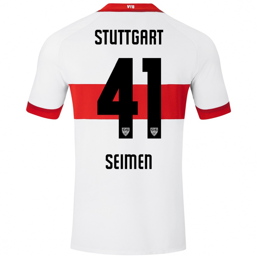 Niño Fútbol Camiseta Dennis Seimen #41 Blanco Rojo 1ª Equipación 2024/25