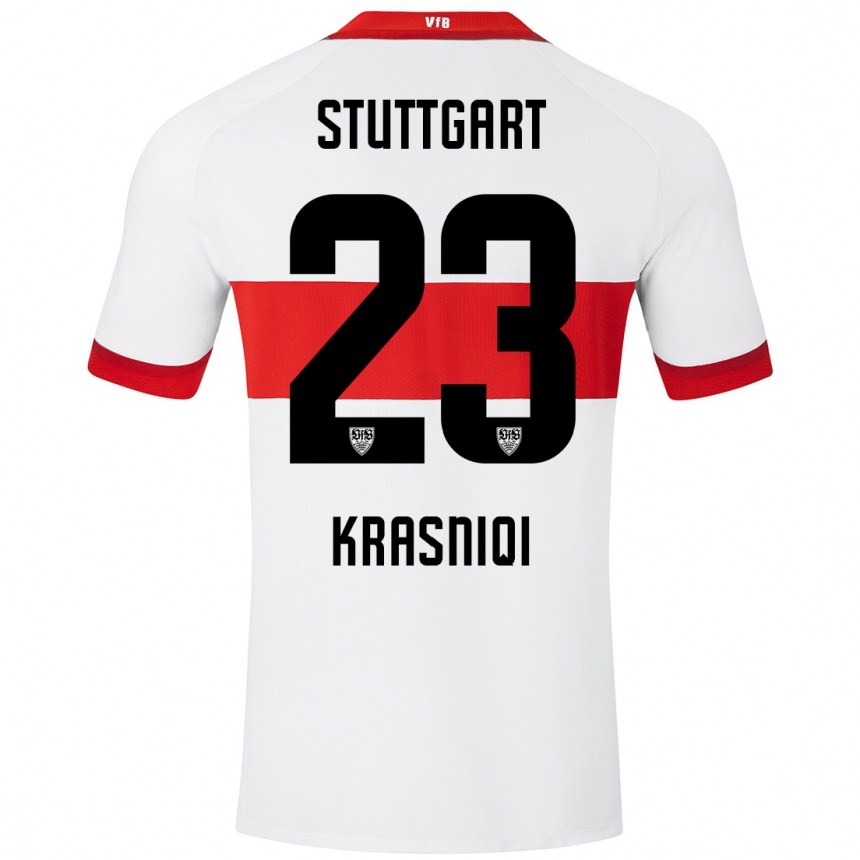 Niño Fútbol Camiseta Elton Krasniqi #23 Blanco Rojo 1ª Equipación 2024/25