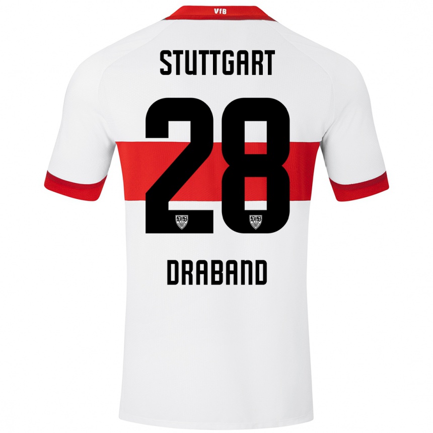 Niño Fútbol Camiseta Dominik Draband #28 Blanco Rojo 1ª Equipación 2024/25