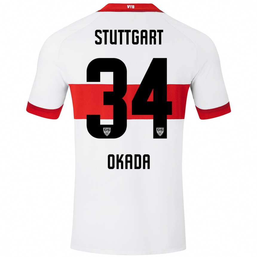 Niño Fútbol Camiseta Rei Okada #34 Blanco Rojo 1ª Equipación 2024/25