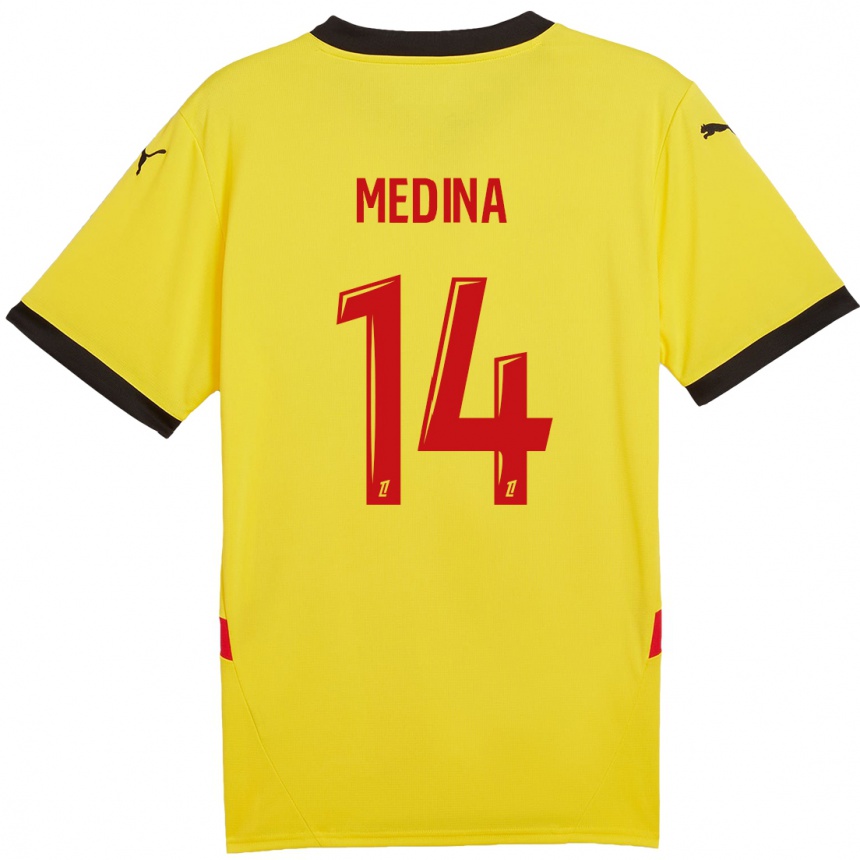 Niño Fútbol Camiseta Facundo Medina #14 Amarillo Rojo 1ª Equipación 2024/25