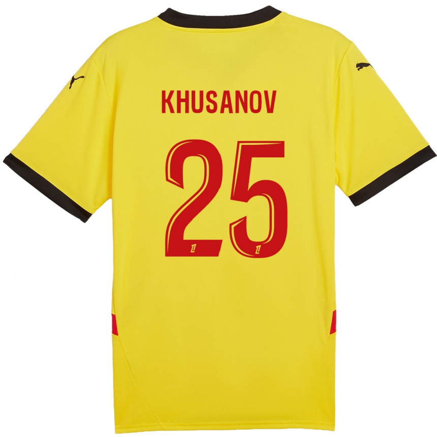 Niño Fútbol Camiseta Abdukodir Khusanov #25 Amarillo Rojo 1ª Equipación 2024/25