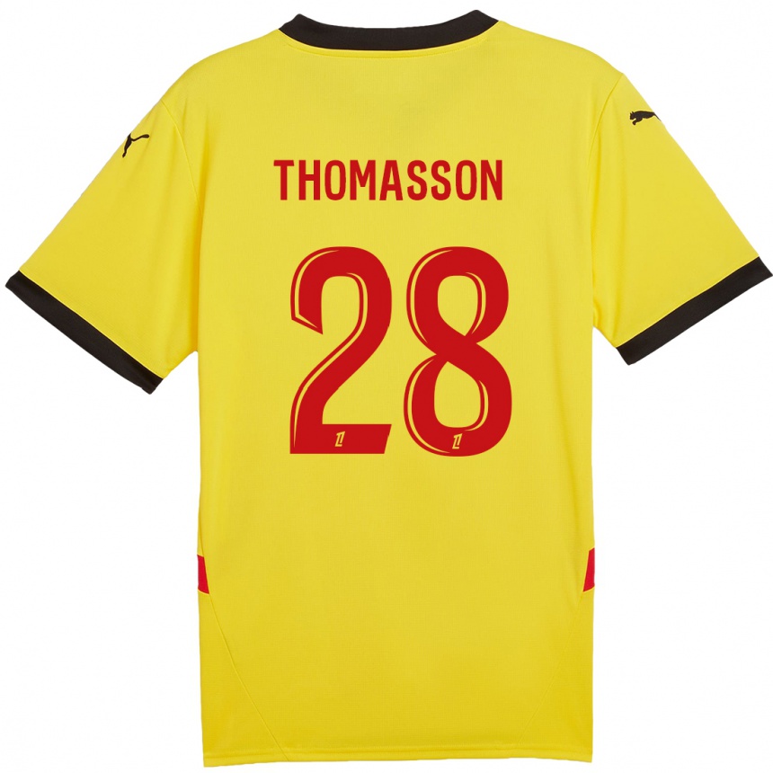 Niño Fútbol Camiseta Adrien Thomasson #28 Amarillo Rojo 1ª Equipación 2024/25