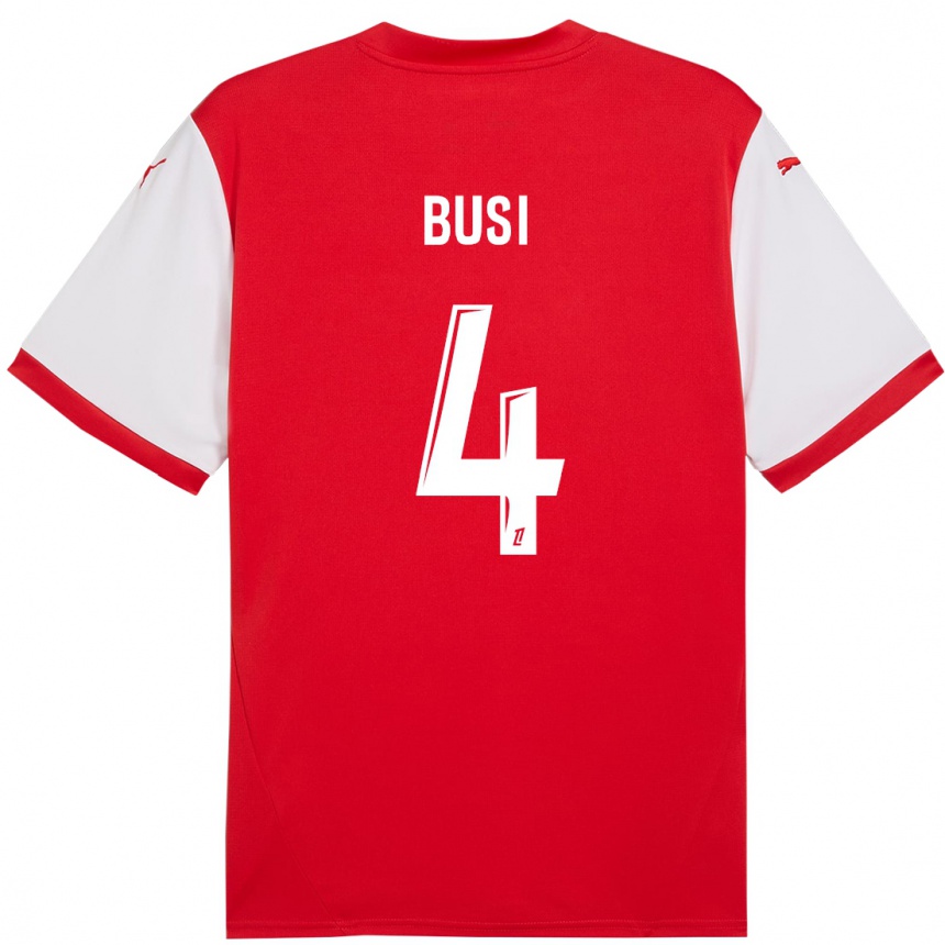 Niño Fútbol Camiseta Maxime Busi #4 Rojo Blanco 1ª Equipación 2024/25