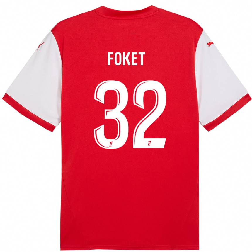 Niño Fútbol Camiseta Thomas Foket #32 Rojo Blanco 1ª Equipación 2024/25