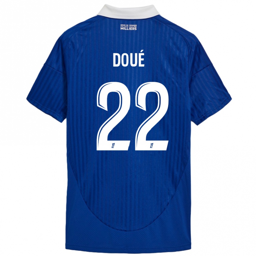 Niño Fútbol Camiseta Guéla Doué #22 Azul Blanco 1ª Equipación 2024/25