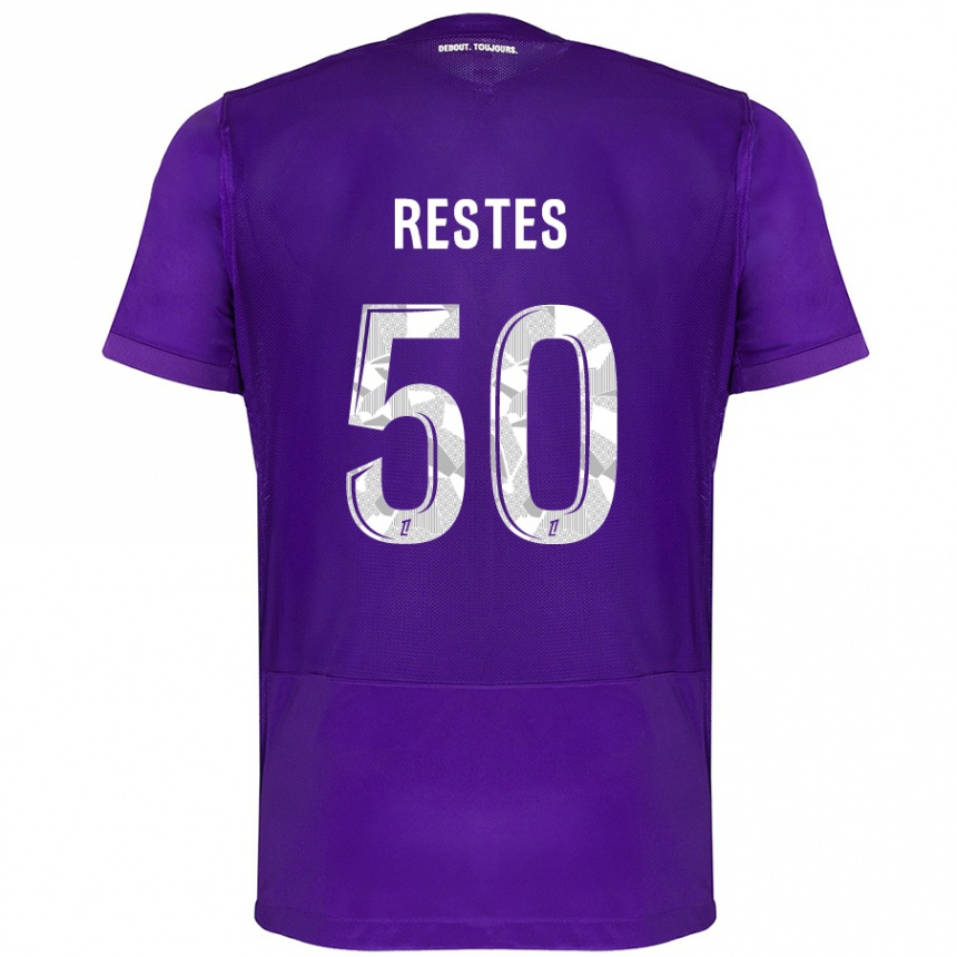 Niño Fútbol Camiseta Guillaume Restes #50 Morado Blanco 1ª Equipación 2024/25