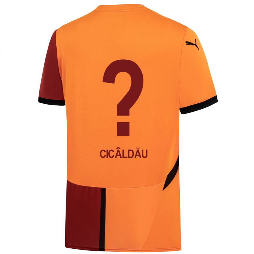 Niño Fútbol Camiseta Alexandru Cicâldău #0 Amarillo Rojo 1ª Equipación 2024/25