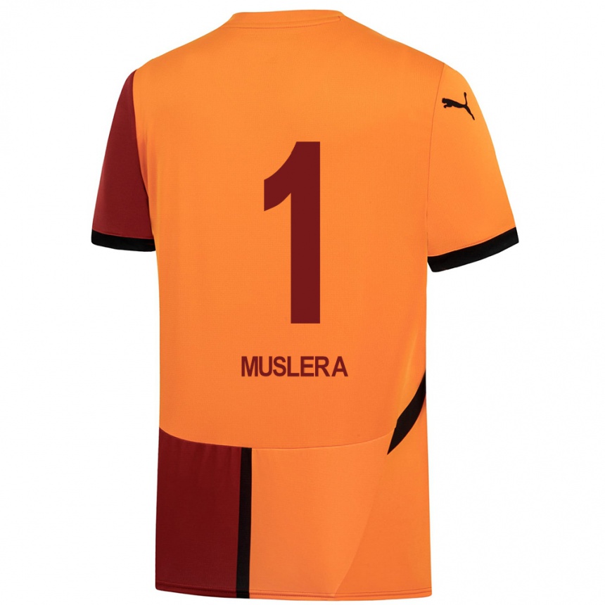 Niño Fútbol Camiseta Fernando Muslera #1 Amarillo Rojo 1ª Equipación 2024/25