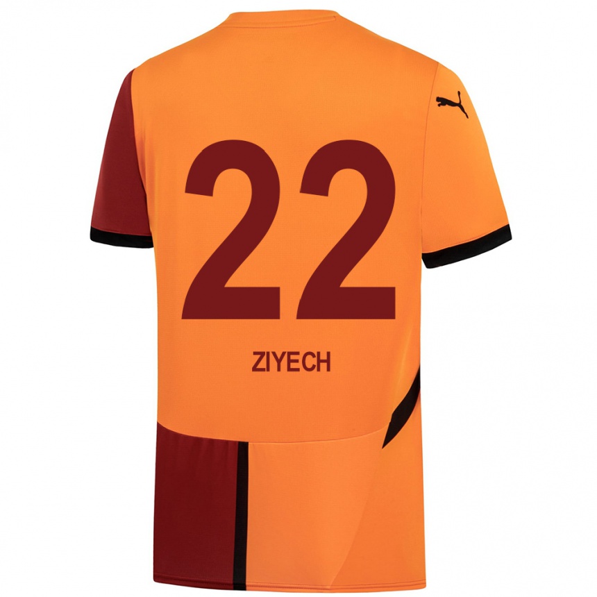 Niño Fútbol Camiseta Hakim Ziyech #22 Amarillo Rojo 1ª Equipación 2024/25