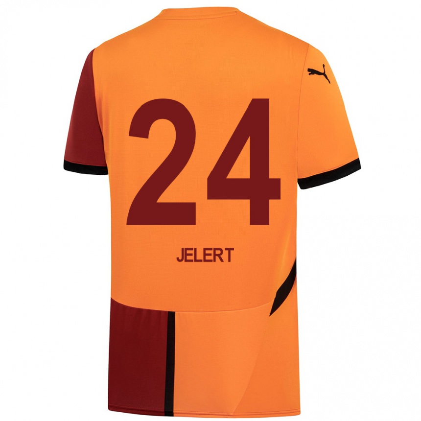 Niño Fútbol Camiseta Elias Jelert #24 Amarillo Rojo 1ª Equipación 2024/25