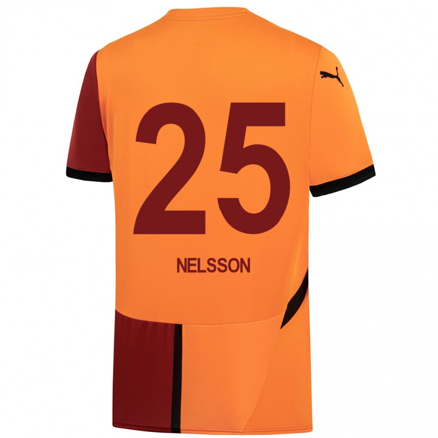 Niño Fútbol Camiseta Victor Nelsson #25 Amarillo Rojo 1ª Equipación 2024/25