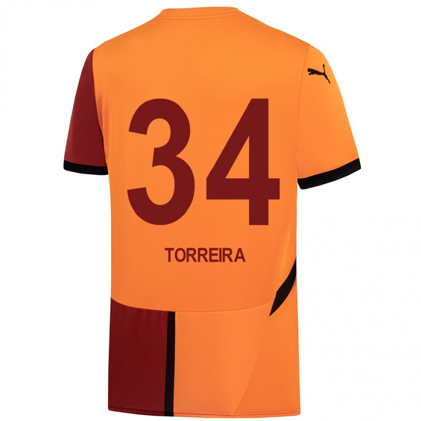 Niño Fútbol Camiseta Lucas Torreira #34 Amarillo Rojo 1ª Equipación 2024/25