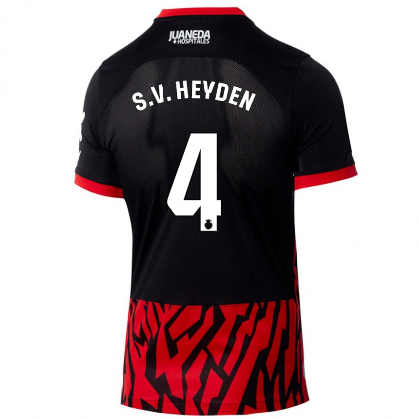 Niño Fútbol Camiseta Siebe Van Der Heyden #4 Negro Rojo 1ª Equipación 2024/25