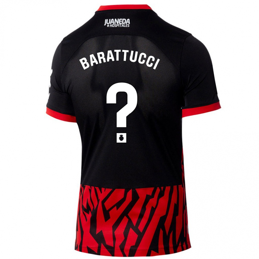 Niño Fútbol Camiseta Nicolás Barattucci #0 Negro Rojo 1ª Equipación 2024/25