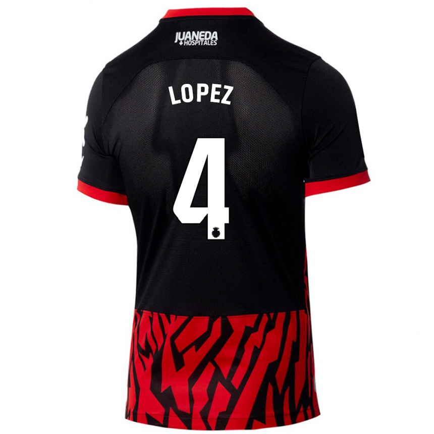 Niño Fútbol Camiseta David López #4 Negro Rojo 1ª Equipación 2024/25