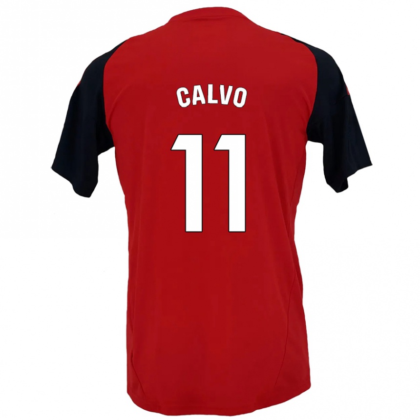 Niño Fútbol Camiseta Álex Calvo #11 Rojo Negro 1ª Equipación 2024/25