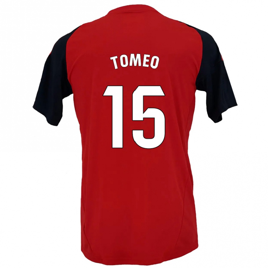 Niño Fútbol Camiseta Pablo Tomeo #15 Rojo Negro 1ª Equipación 2024/25