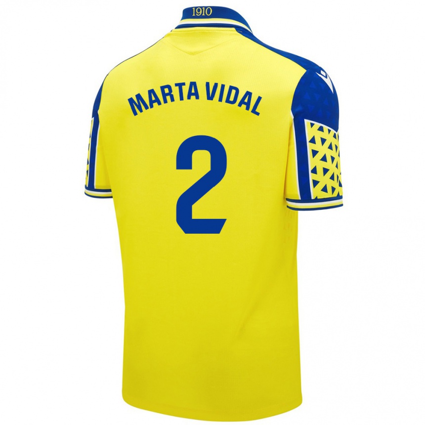 Niño Fútbol Camiseta Marta Vidal Vela #2 Amarillo Azul 1ª Equipación 2024/25