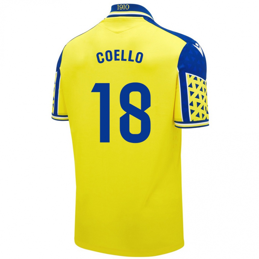 Niño Fútbol Camiseta María Del Carmen Coello Vidal #18 Amarillo Azul 1ª Equipación 2024/25