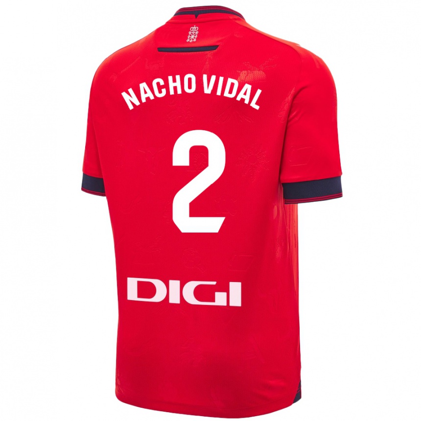 Niño Fútbol Camiseta Nacho Vidal #2 Rojo Blanco 1ª Equipación 2024/25