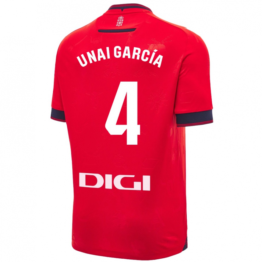 Niño Fútbol Camiseta Unai García #4 Rojo Blanco 1ª Equipación 2024/25