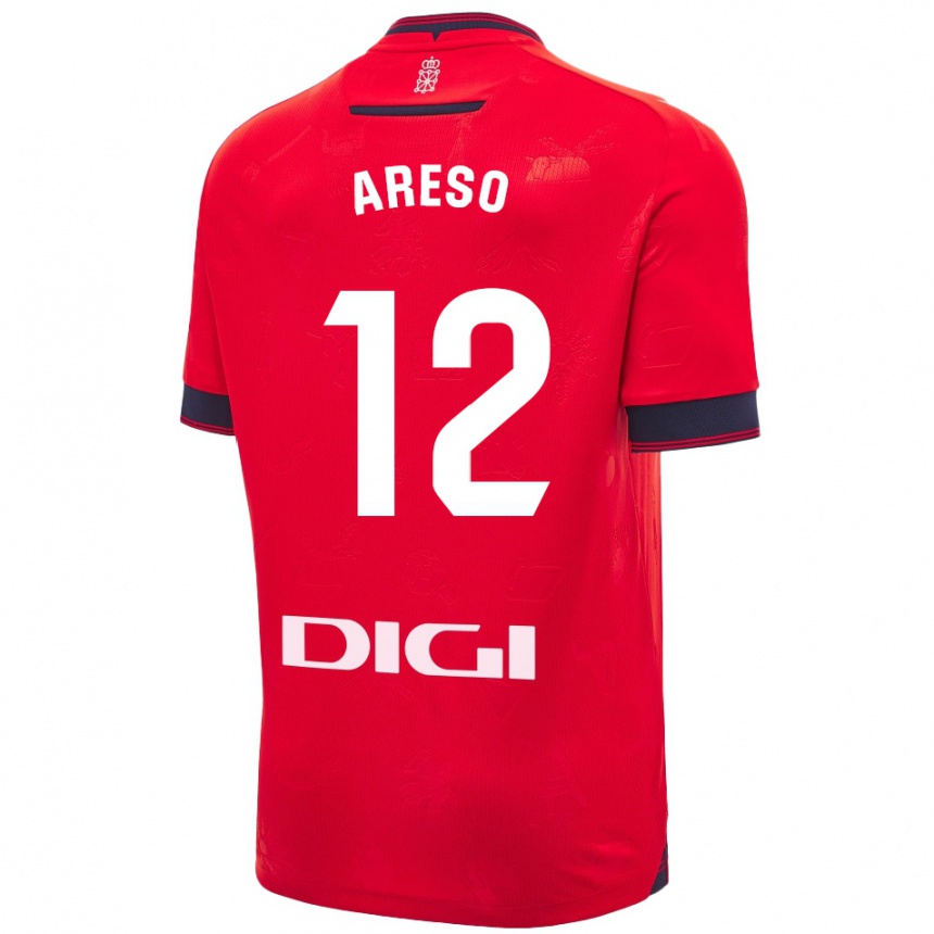 Niño Fútbol Camiseta Jesús Areso #12 Rojo Blanco 1ª Equipación 2024/25