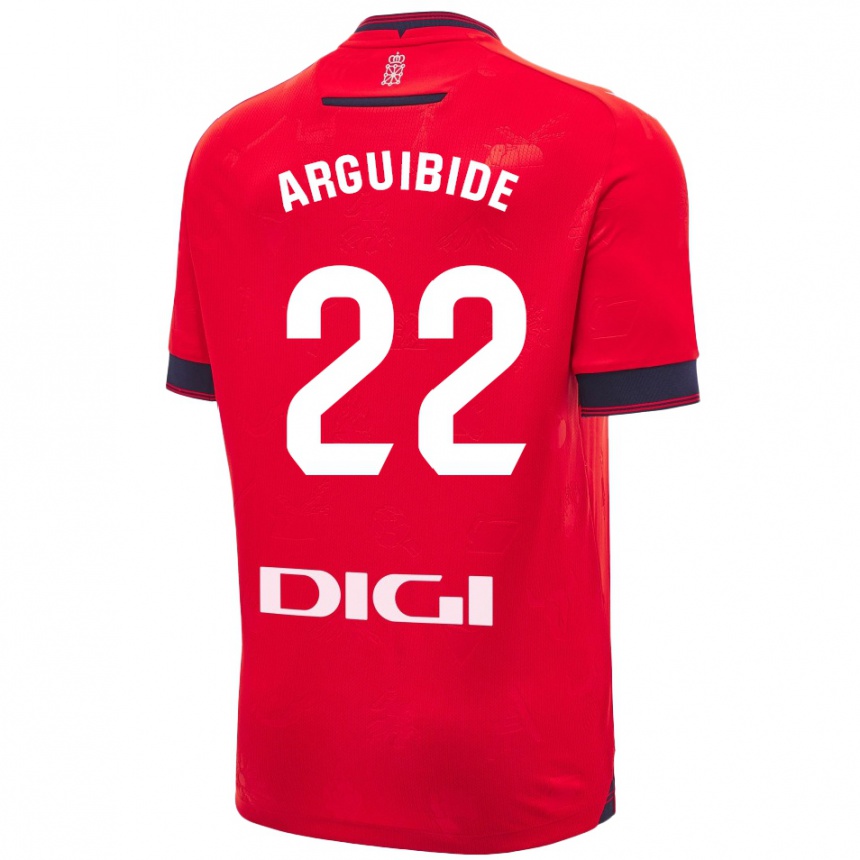 Niño Fútbol Camiseta Iñigo Arguibide #22 Rojo Blanco 1ª Equipación 2024/25