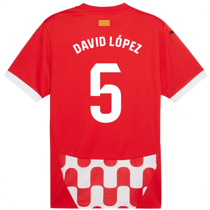 Niño Fútbol Camiseta David López #5 Rojo Blanco 1ª Equipación 2024/25