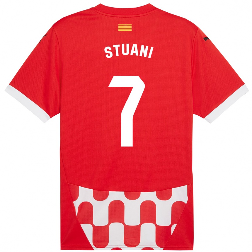 Niño Fútbol Camiseta Cristhian Stuani #7 Rojo Blanco 1ª Equipación 2024/25