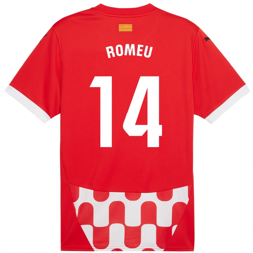 Niño Fútbol Camiseta Oriol Romeu #14 Rojo Blanco 1ª Equipación 2024/25