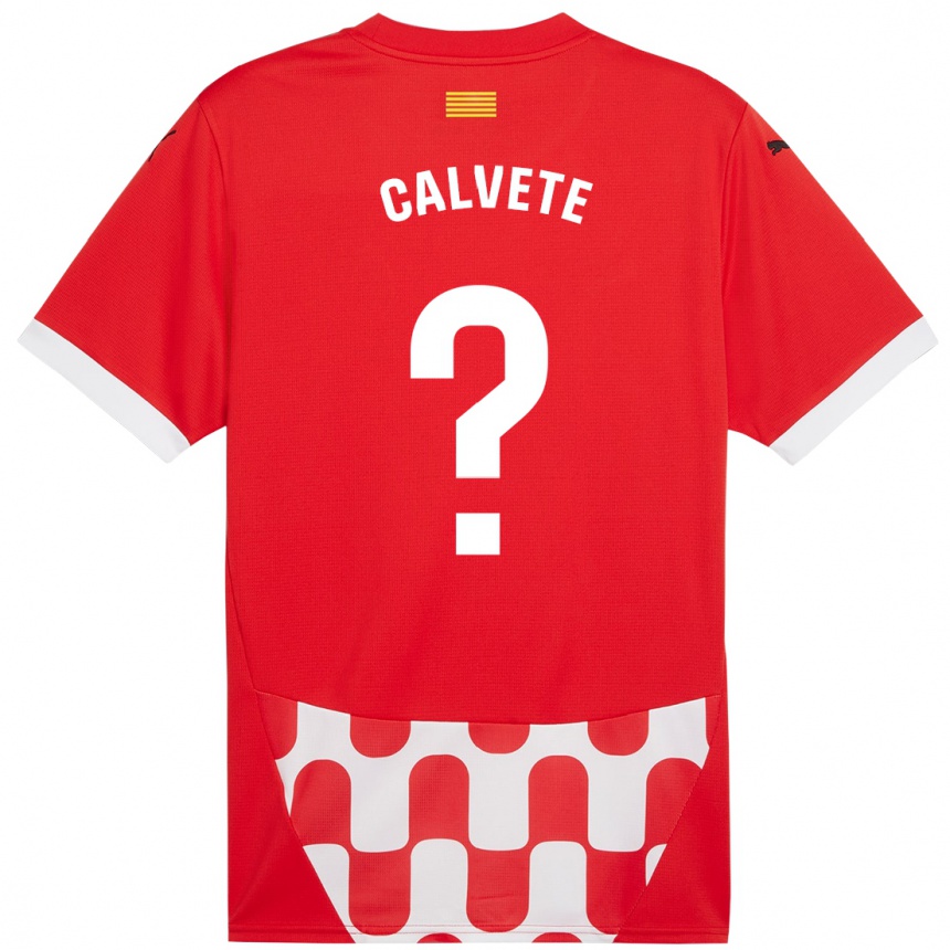 Niño Fútbol Camiseta Pablo Calvete #0 Rojo Blanco 1ª Equipación 2024/25