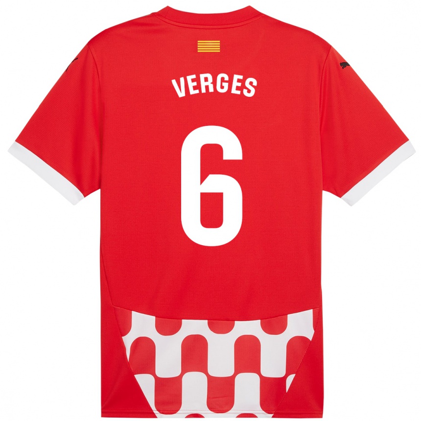 Niño Fútbol Camiseta Mar Vergés #6 Rojo Blanco 1ª Equipación 2024/25