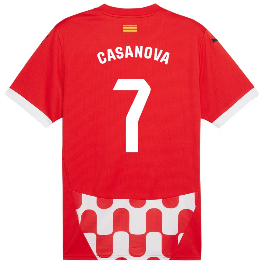 Niño Fútbol Camiseta Àstrid Casanova #7 Rojo Blanco 1ª Equipación 2024/25