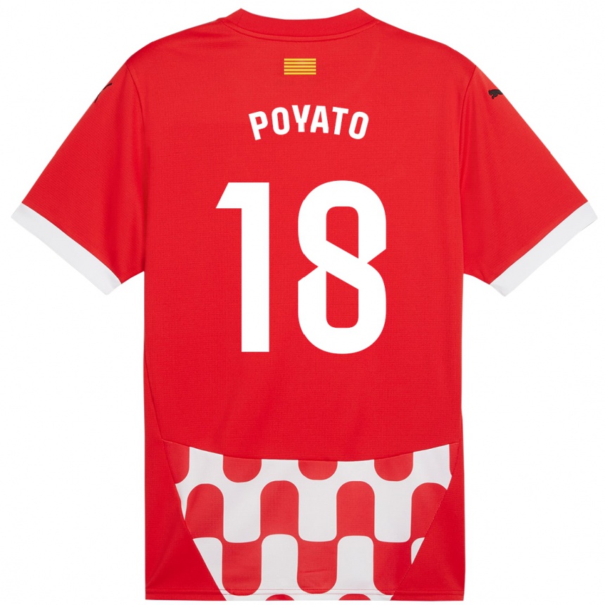 Niño Fútbol Camiseta Marina Poyato #18 Rojo Blanco 1ª Equipación 2024/25