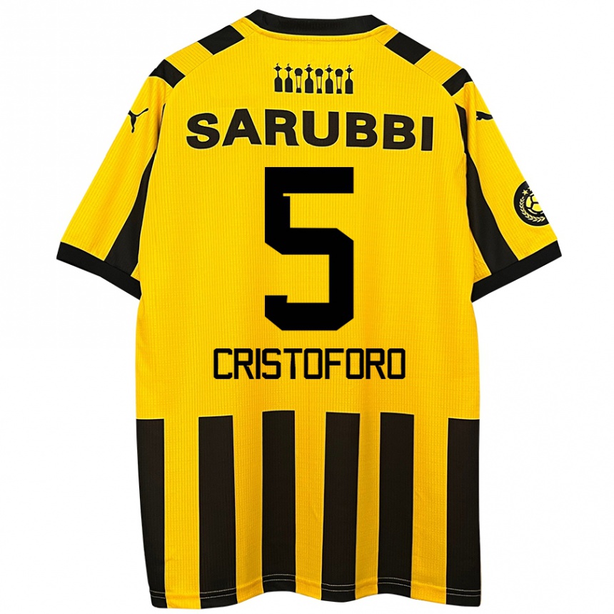 Niño Fútbol Camiseta Sebastián Cristóforo #5 Amarillo Negro 1ª Equipación 2024/25