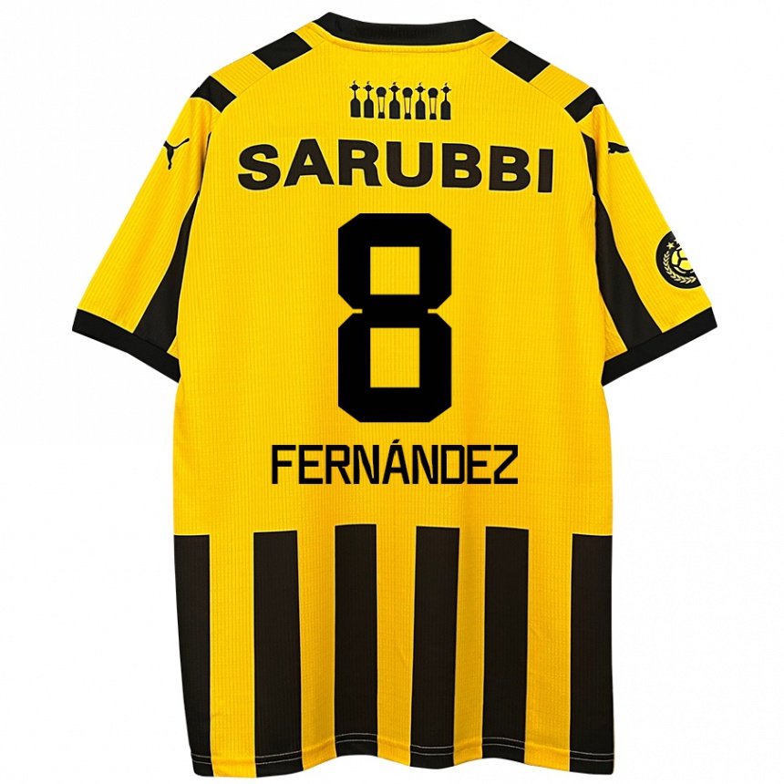 Niño Fútbol Camiseta Leonardo Fernández #8 Amarillo Negro 1ª Equipación 2024/25