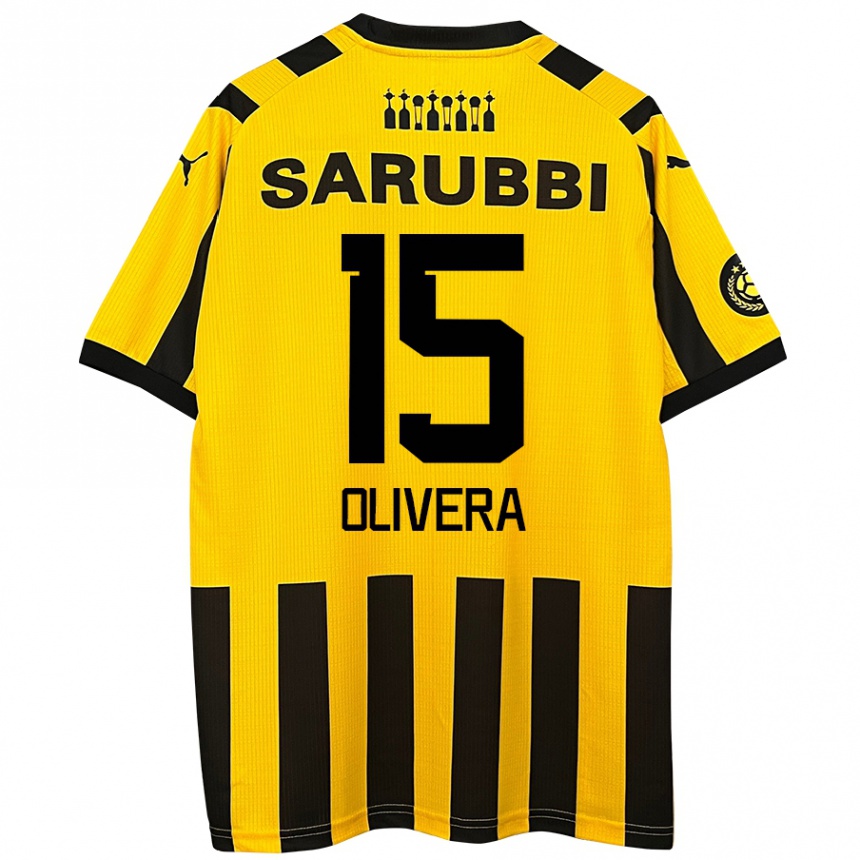 Niño Fútbol Camiseta Maximiliano Olivera #15 Amarillo Negro 1ª Equipación 2024/25