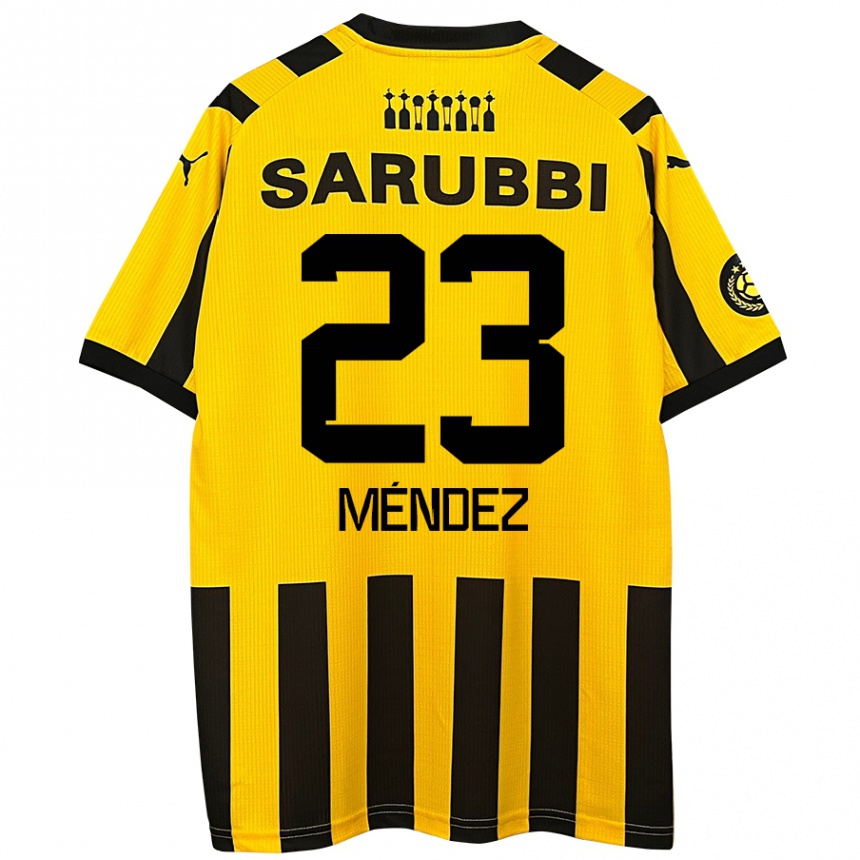 Niño Fútbol Camiseta Javier Méndez #23 Amarillo Negro 1ª Equipación 2024/25