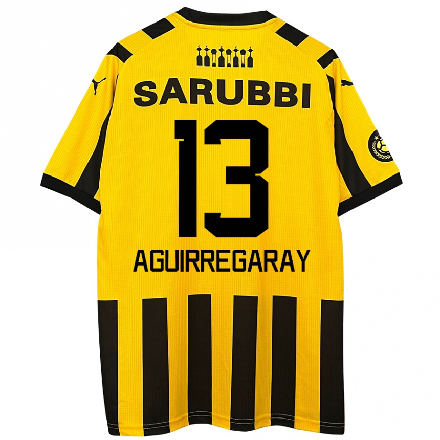 Niño Fútbol Camiseta Matías Aguirregaray #13 Amarillo Negro 1ª Equipación 2024/25