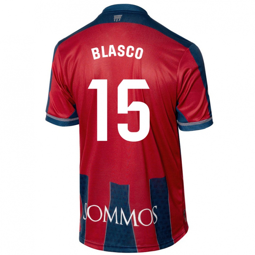 Niño Fútbol Camiseta Jérémy Blasco #15 Rojo Azul 1ª Equipación 2024/25